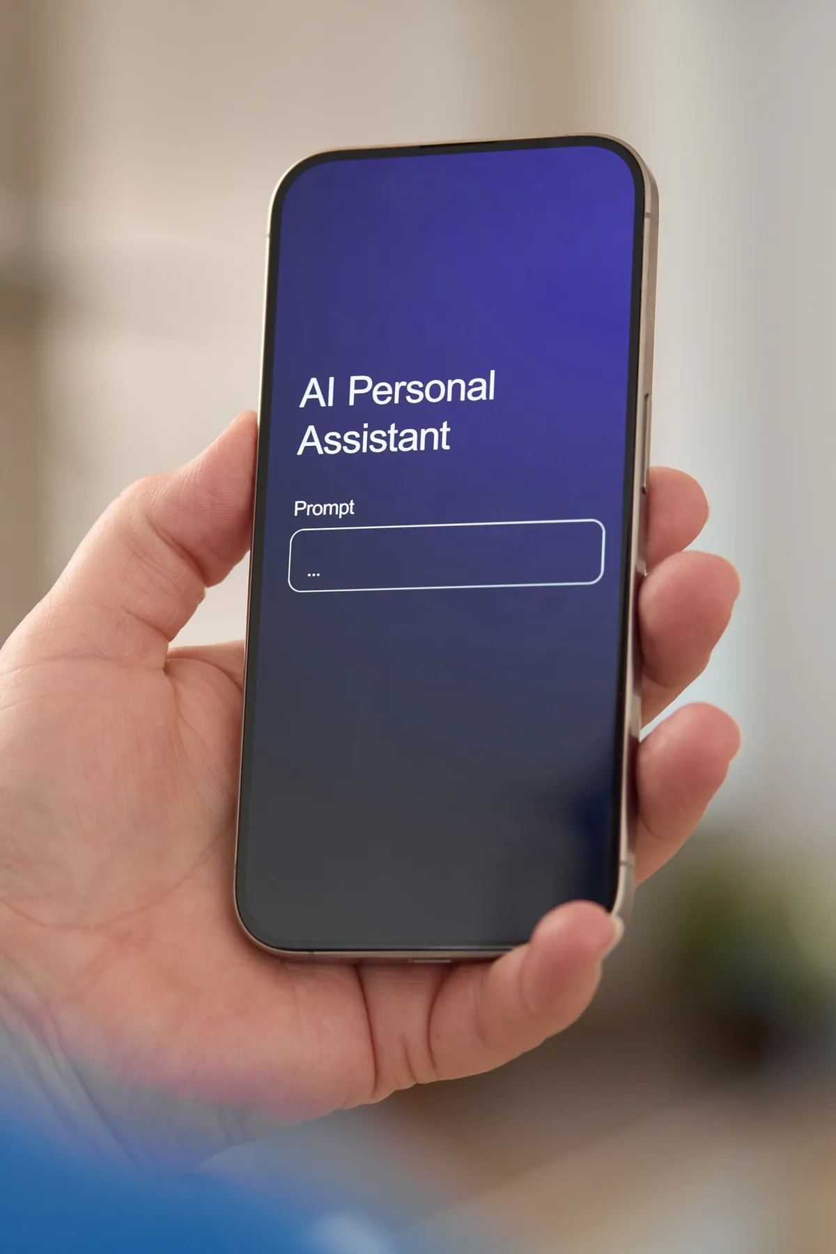 Hand holding a phone with AI personal assistant app